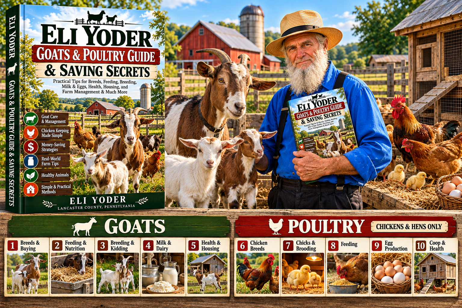 Eli Yoder Goats & Poultry Guide & Saving Secrets promotional cover